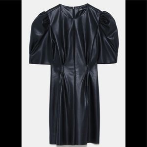 NWT Zara Black Faux Leather Puff Sleeve Dress